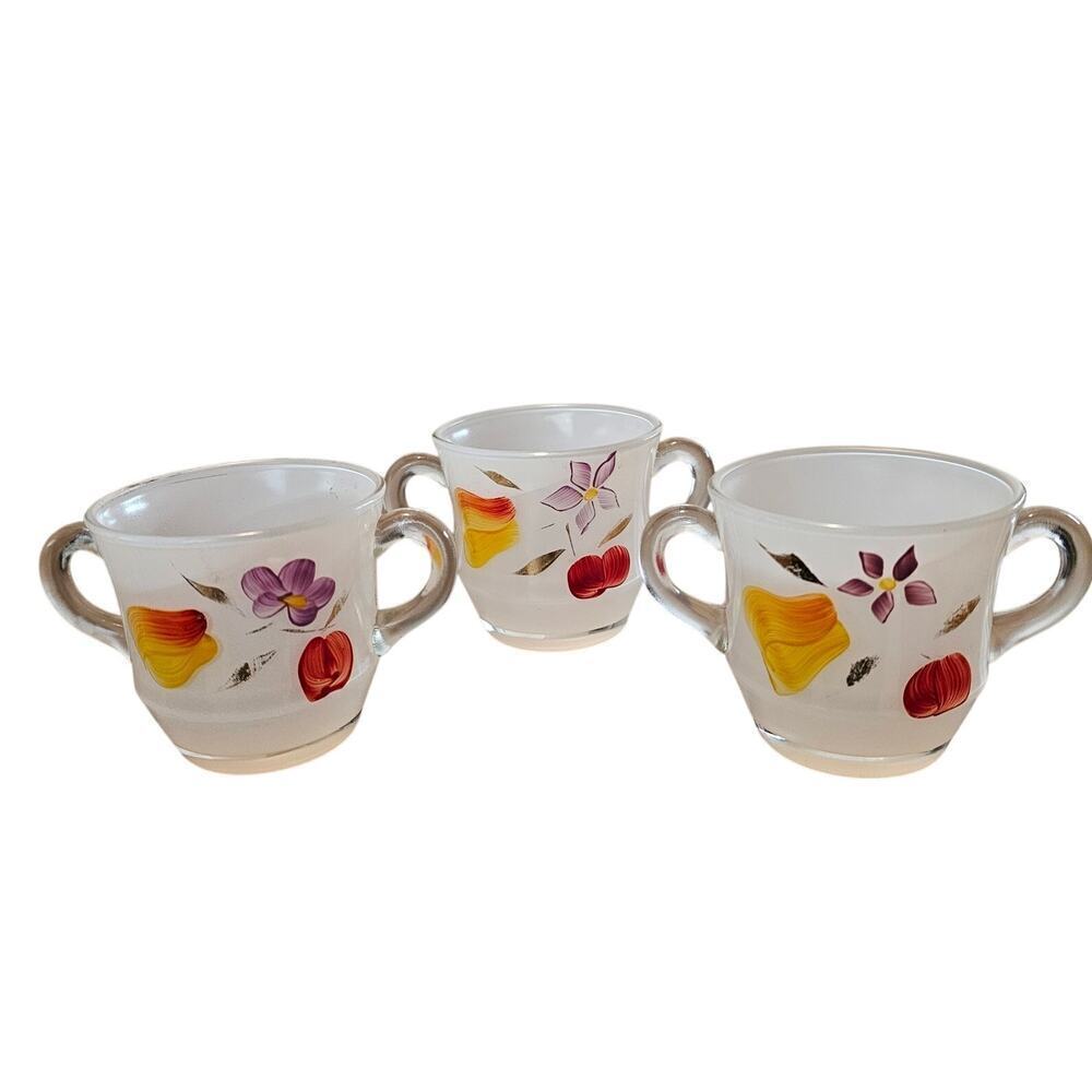 Vintage Bartlett Collins Hand Painted Gay Fad Glass Fruit Creamer Set of 3 MCM